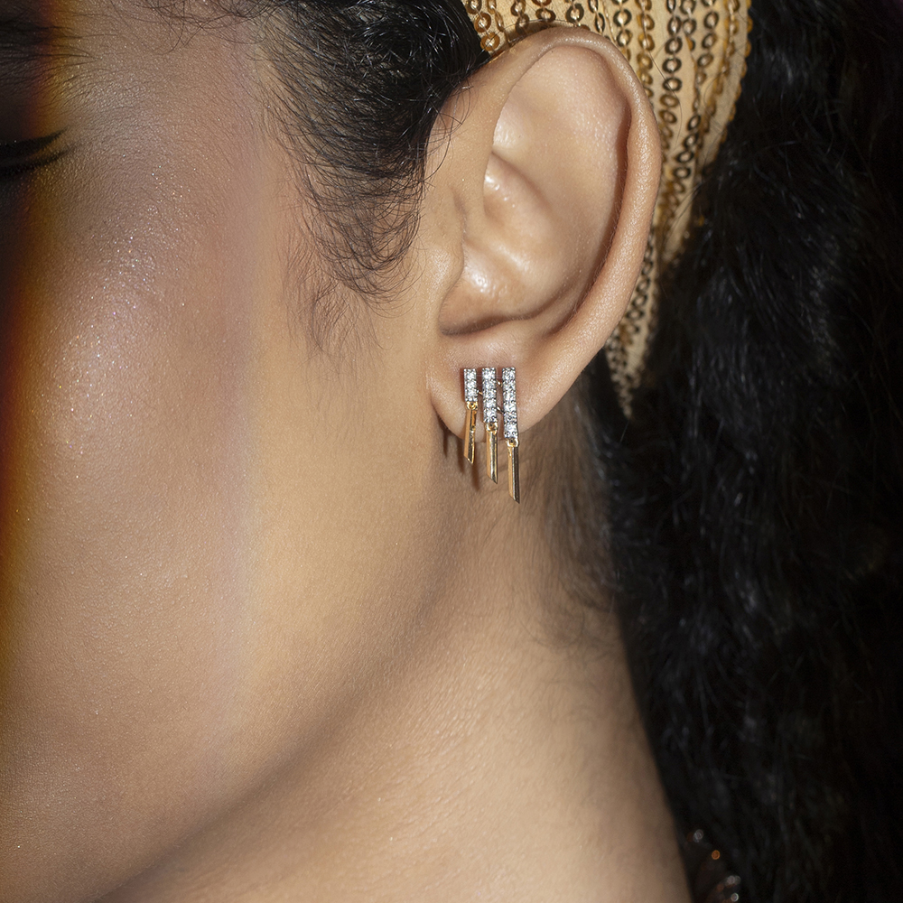 Retro Chic Gold & Diamond Drop Earrings,,hi-res image number null