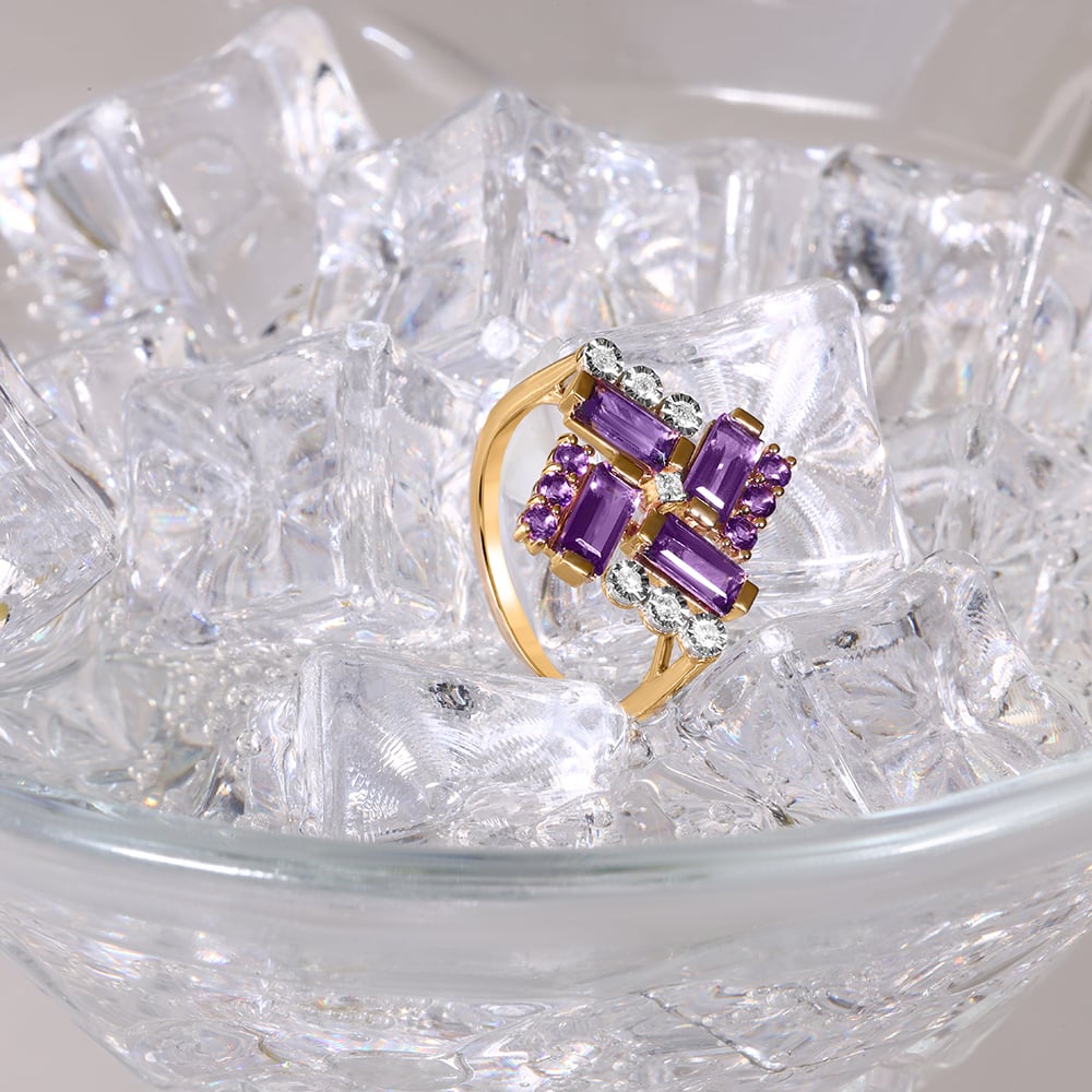 Dazzling Martini Marvel 14KT Diamond & Amethyst Finger Ring,,hi-res image number null