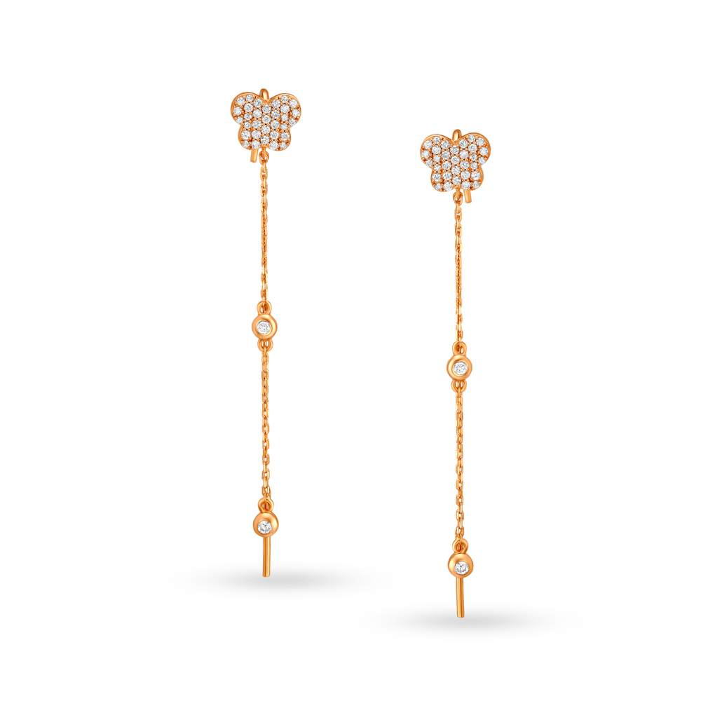 Nara Sui Dhaga Diamond Earrings in Rose Gold