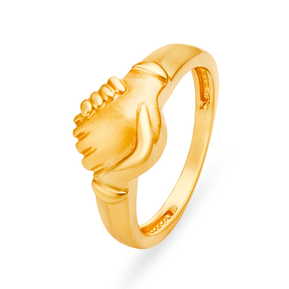 

Lovely 22 Karat Yellow Gold Hand Holding Finger Ring