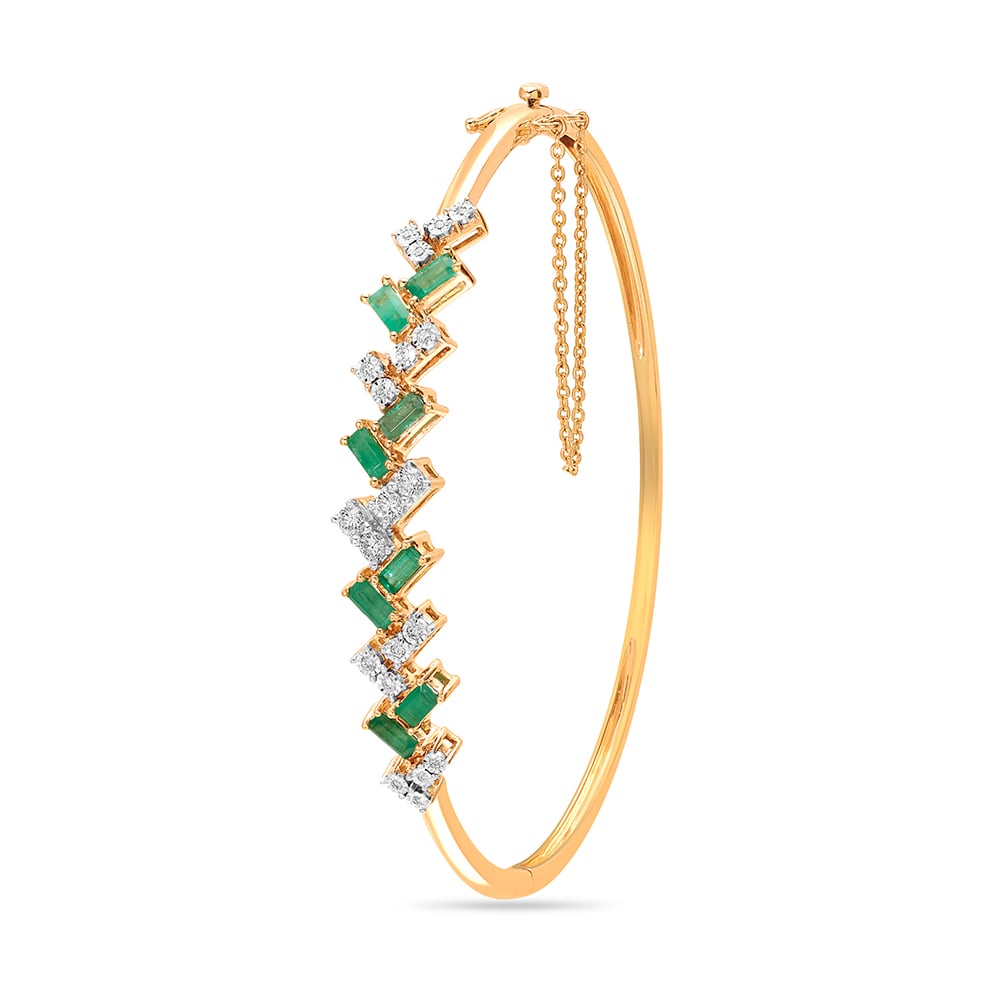 14KT Yellow Fold Radiant Splendour Emerald Bangle,,hi-res image number null