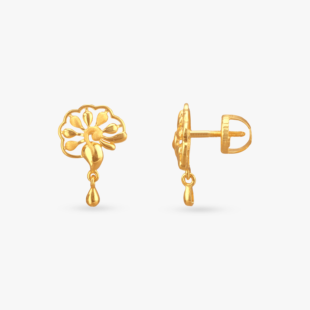 

Peacock Bloom Gold Drop Earrings