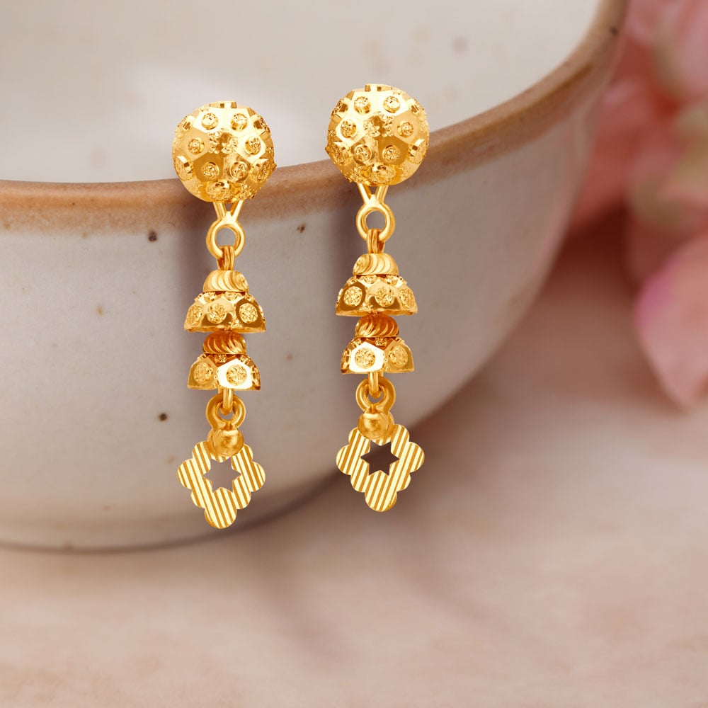 Elegant 22 Karat Gold And Pearl Floral Stud Earrings