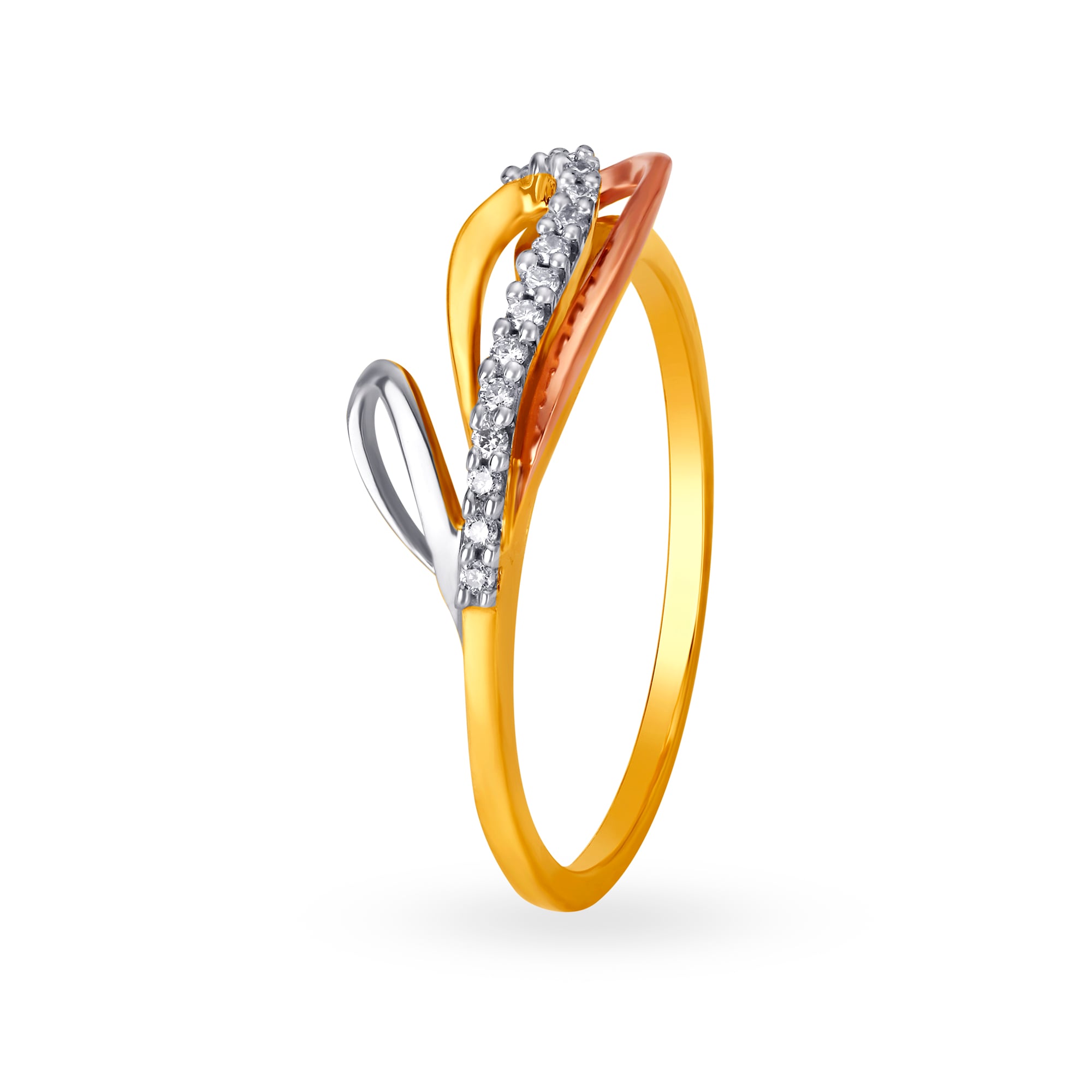 Mia by Tanishq 14KT Yellow-White And Rose Gold Diamond Finger Ring with Oval Design,,hi-res image number null