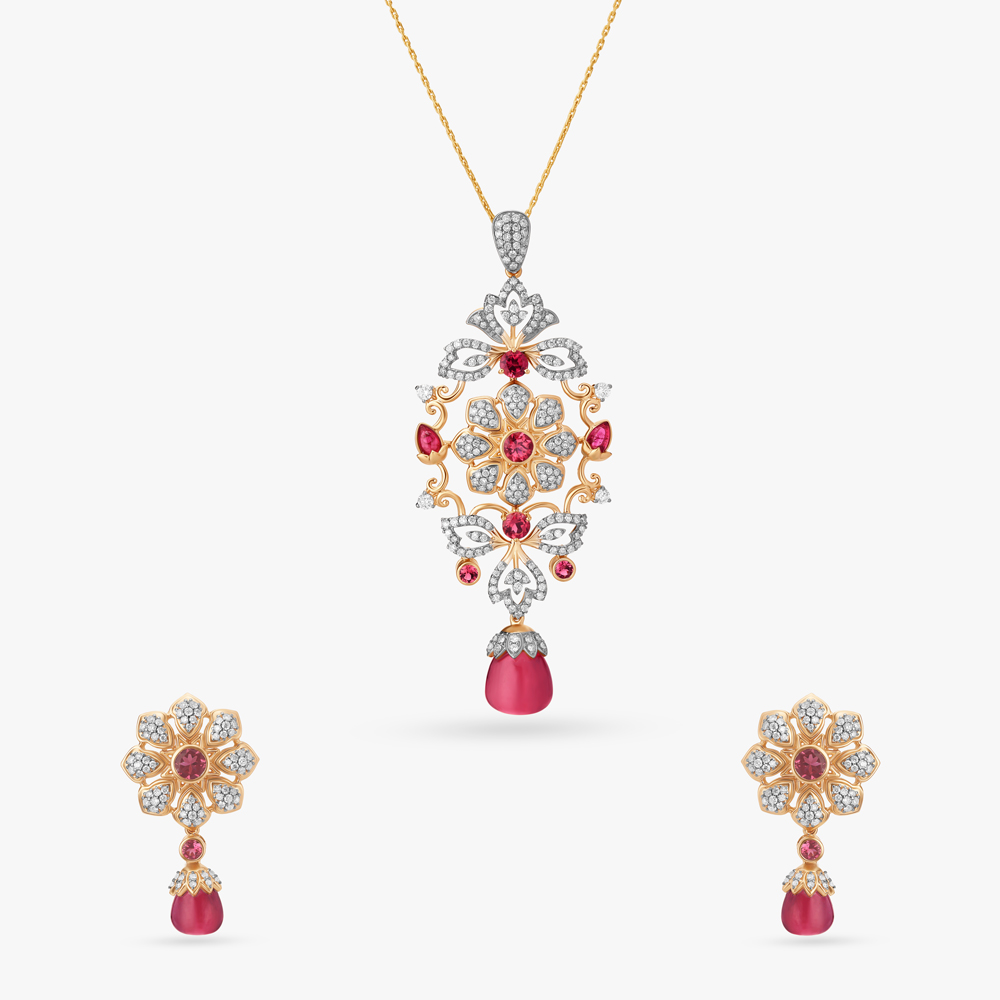 Radiant Diamond Pendant and Earrings Set