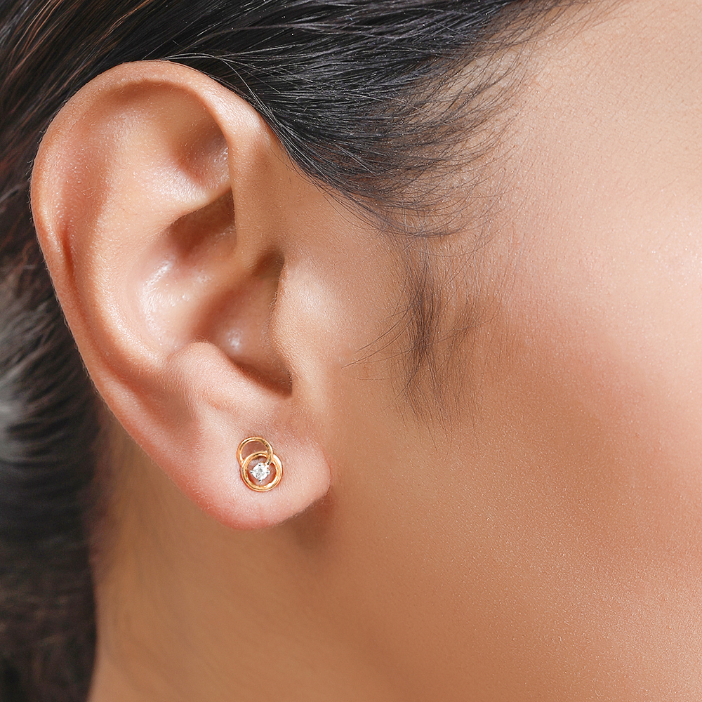 14KT Yellow Gold Sleek Circles Diamond Stud Earrings,,hi-res image number null