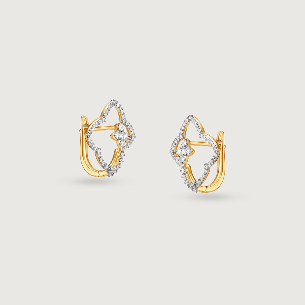 Chic Floral Gold & Diamond Hoop Earrings,,hi-res image number null