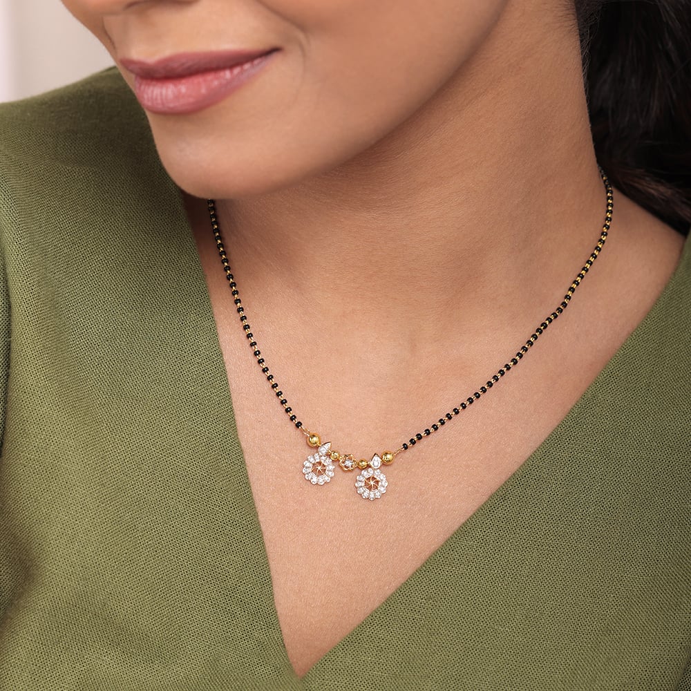 Floral Delight 18 Kt Gold and Diamond Vati Mangalsutra,,hi-res image number null