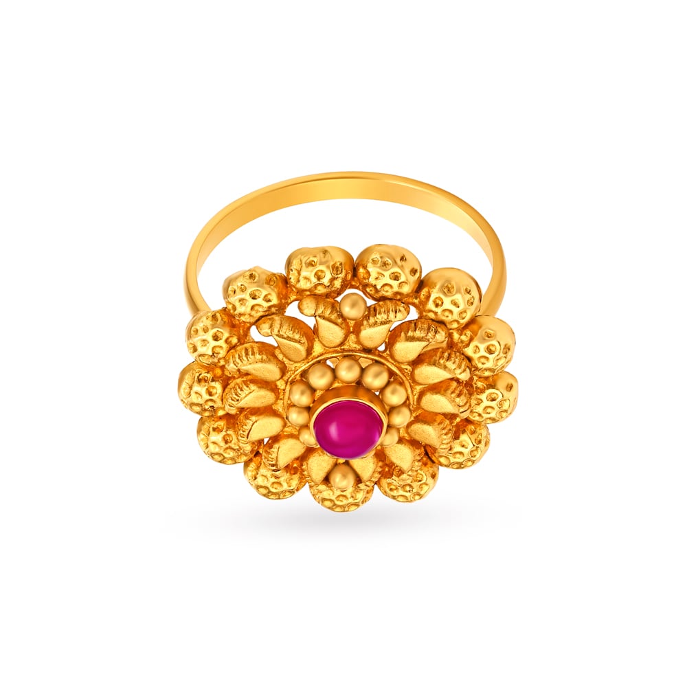 Regal Stone Studded Cocktail Look Gold Finger Ring,,hi-res image number null