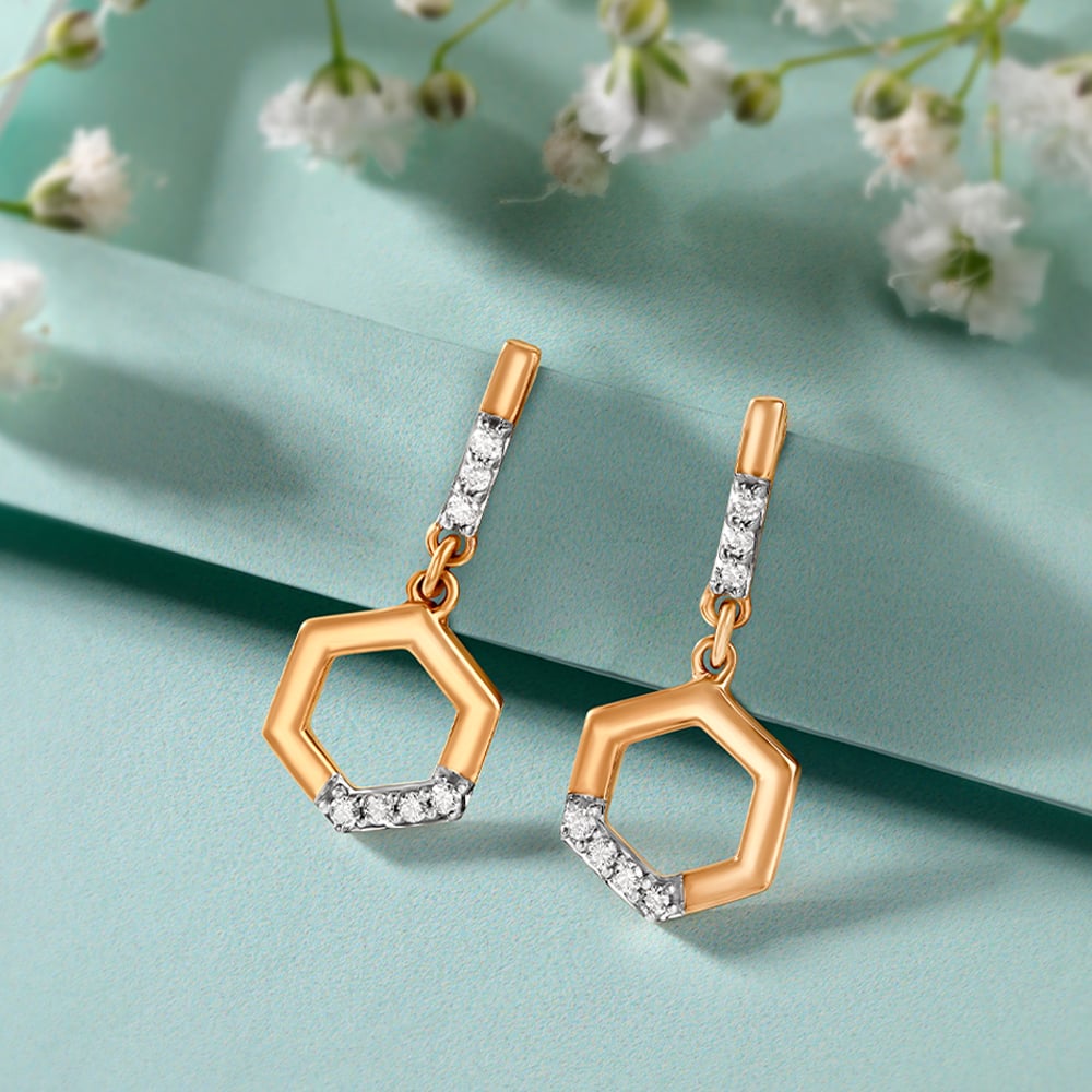 Abstract Hexagon Diamond Drop Earrings