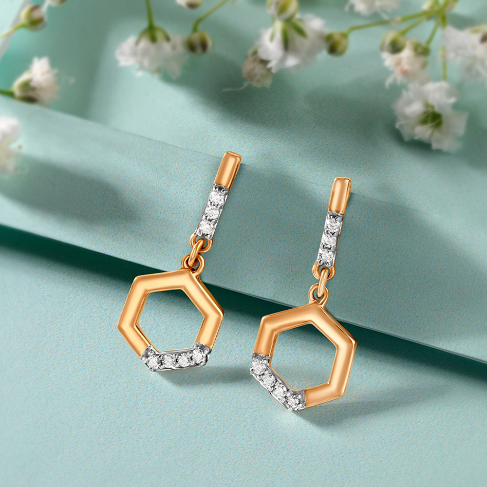 Abstract Hexagon Diamond Drop Earrings,,hi-res image number null