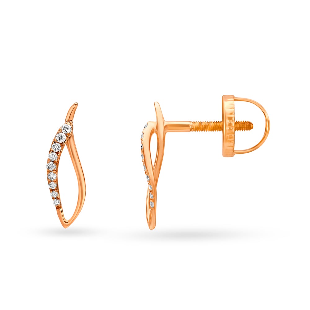 Leaf Inspired Rose Gold and Diamond Stud Earrings,,hi-res image number null