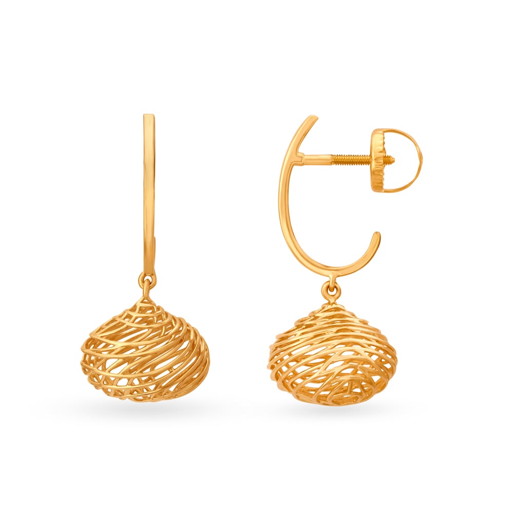 

Glamorous Jali Work Orb Gold Hoop Earrings