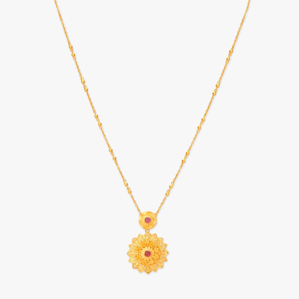 Playful Petal Gold Pendant with Chain and Earrings Set,,hi-res image number null