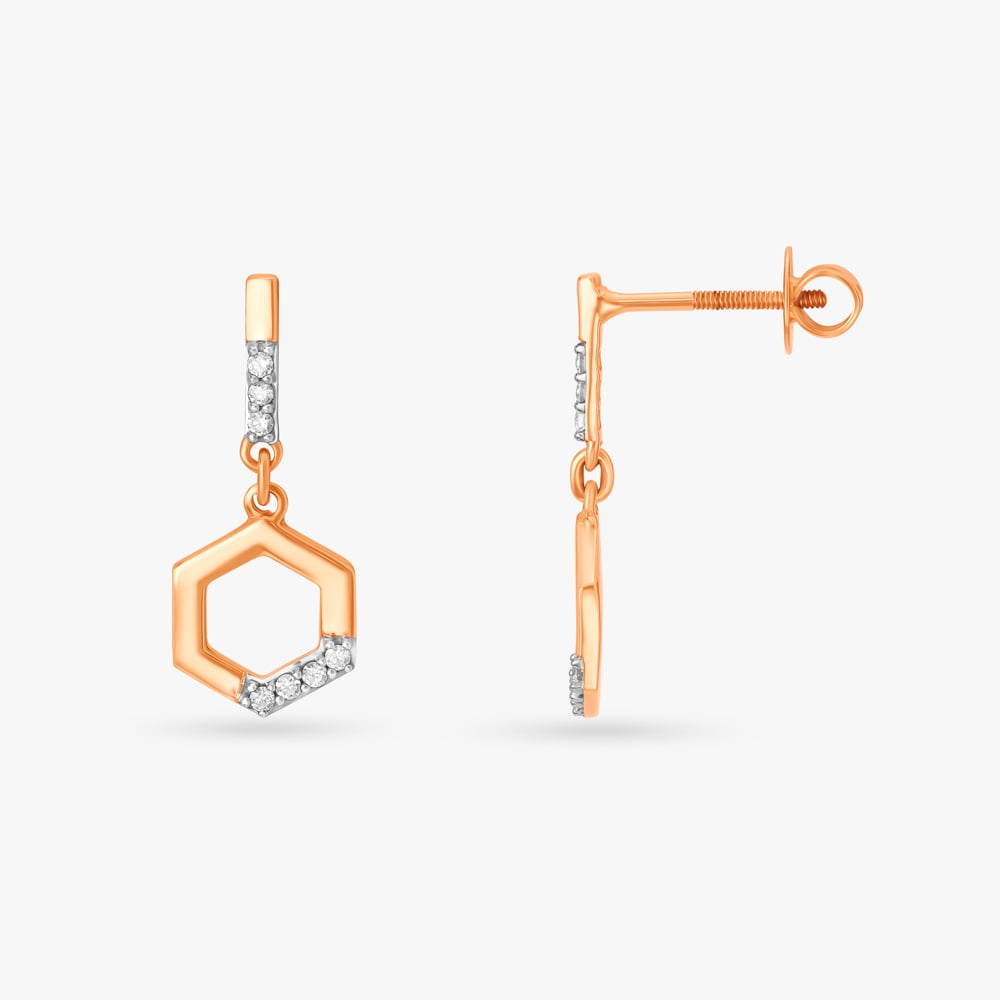 Abstract Hexagon Diamond Drop Earrings,,hi-res image number null