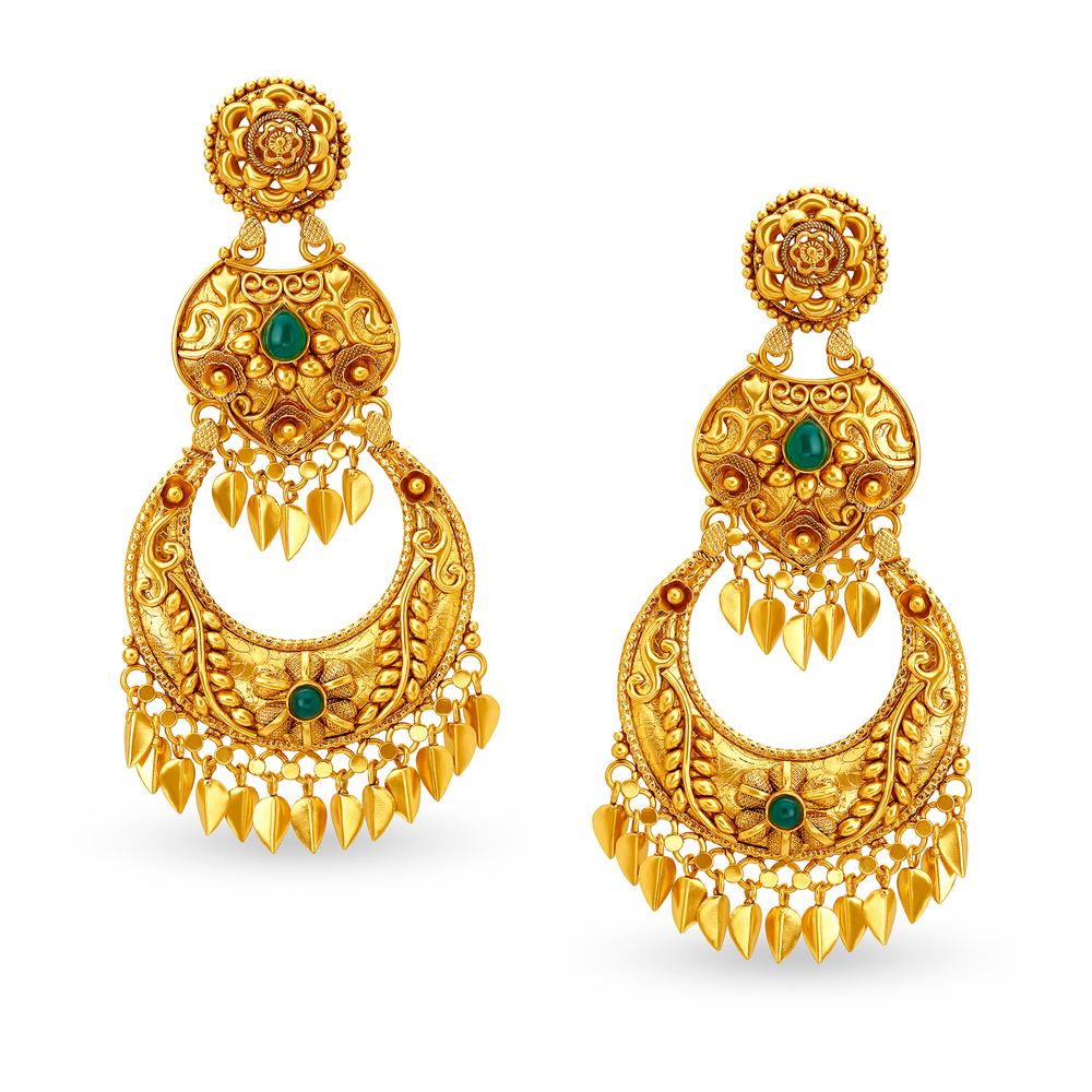 Ceremonial 22 Karat Yellow Gold And Stone Earrings