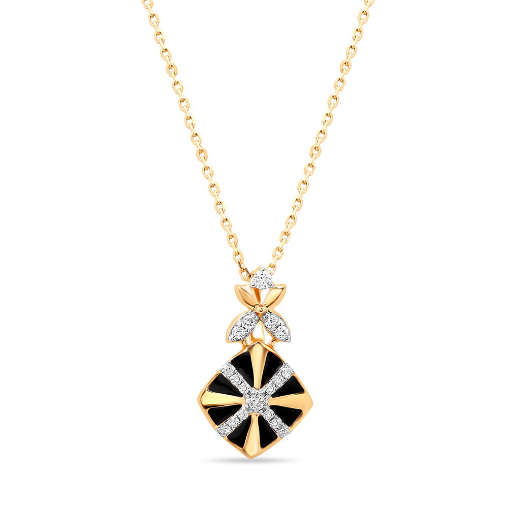 18 KT Yellow Gold Geometric Glow Diamond Pendant with Chain