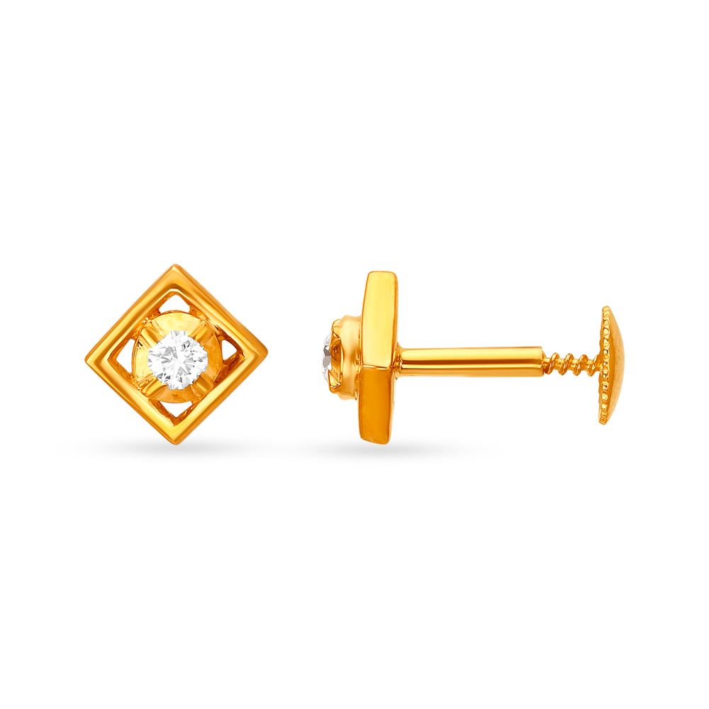 Dainty 22 Karat Gold And Diamond Stud Earrings,,hi-res image number null