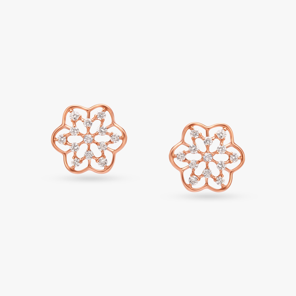Floral Charm Diamond Stud Earrings,,hi-res image number null