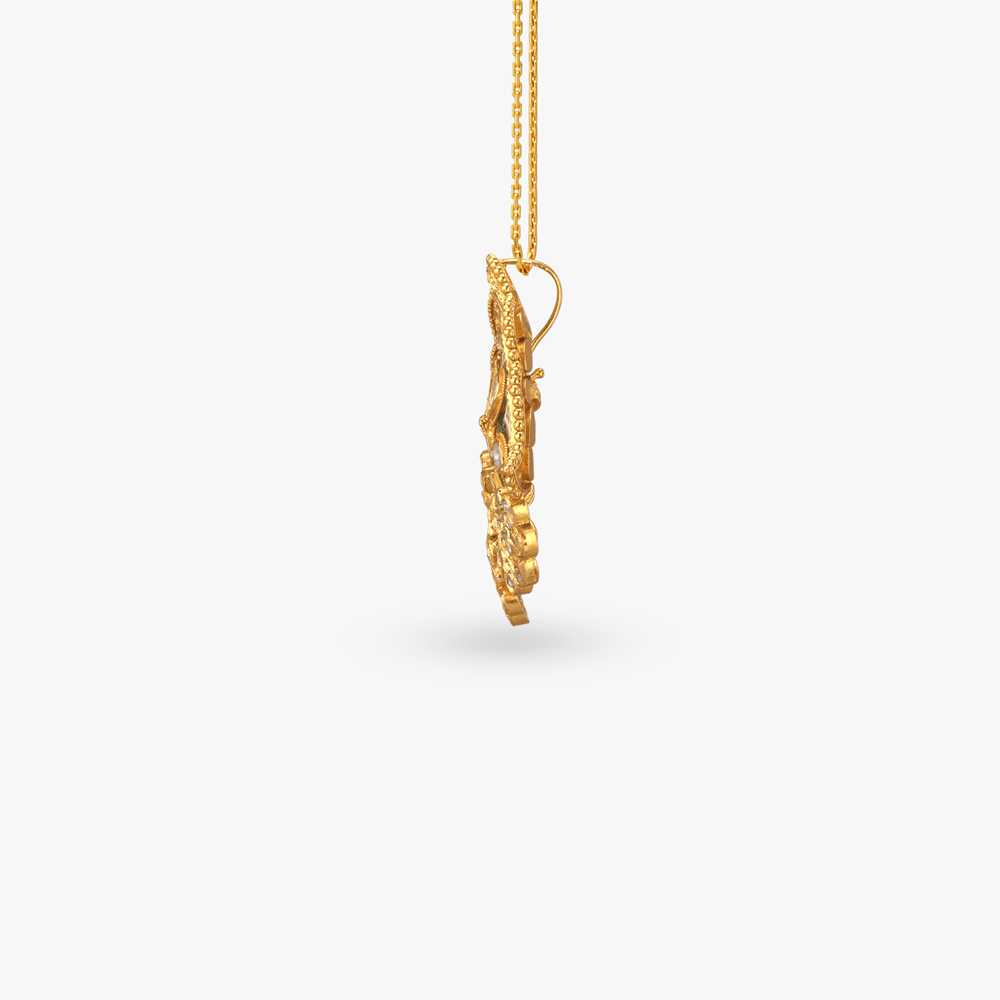 Enamel Etched Gold Pendant and Earrings Set,,hi-res image number null