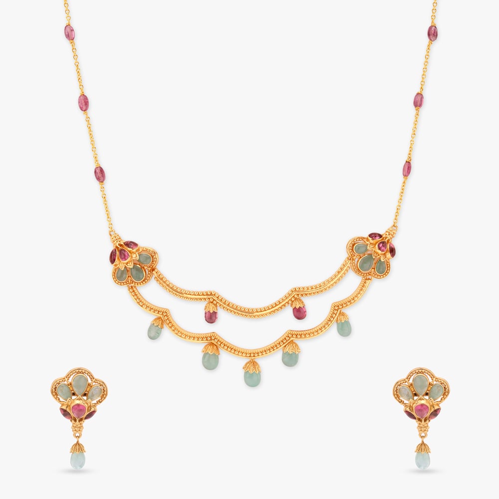 Floral Drape Gold Necklace Set,,hi-res image number null