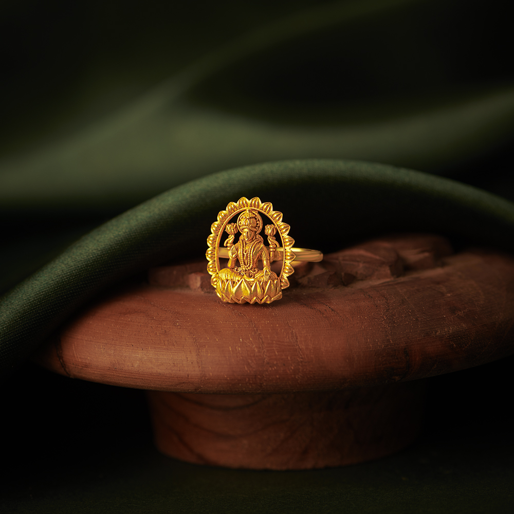 Ornate Carved Goddess Laxmi Finger Ring