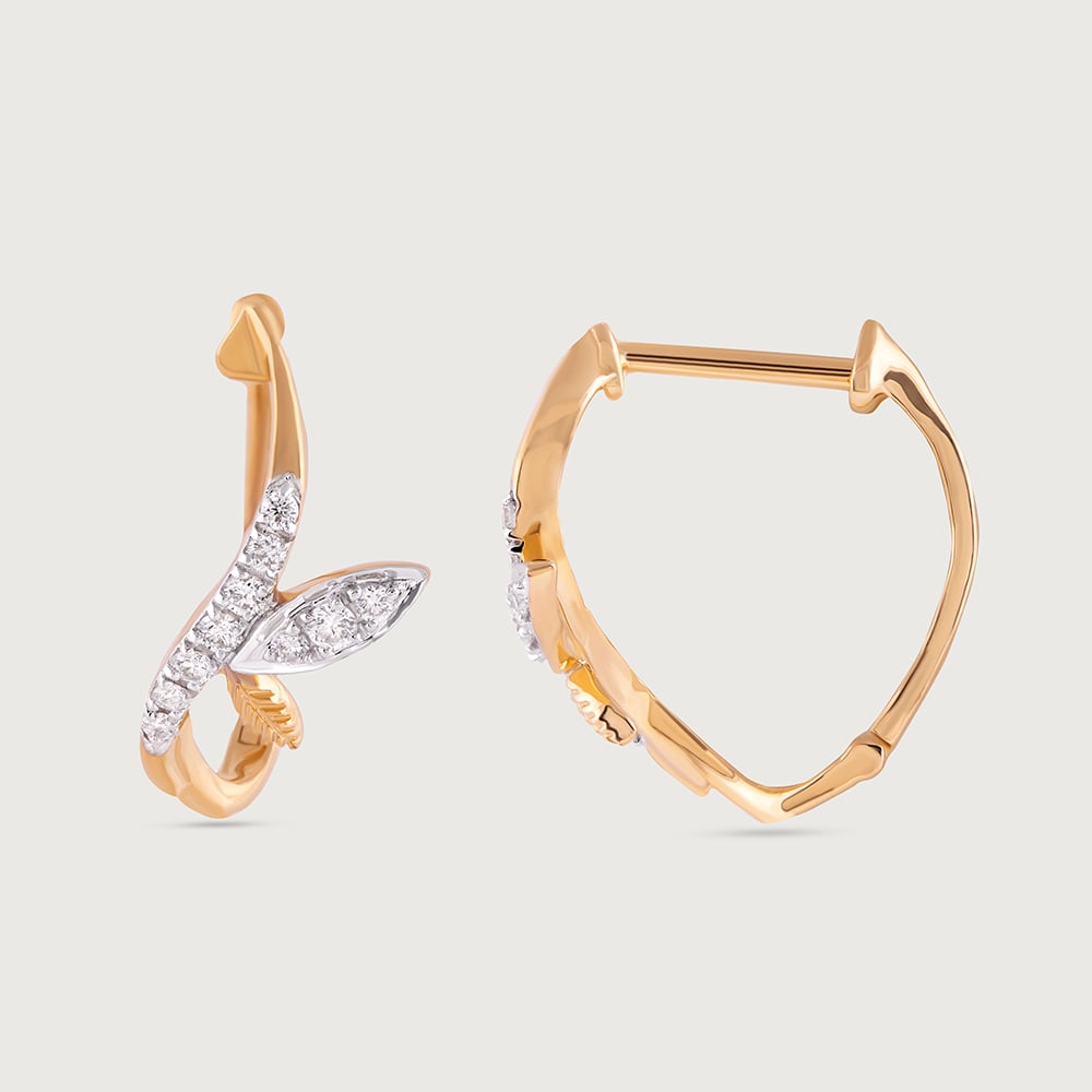 Leafy Shine Gold & Diamond Hoop Earrings,,hi-res image number null