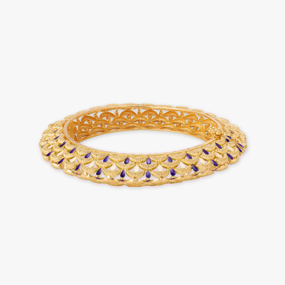 Blissful Diya Motif Gold Bangle,,hi-res image number null