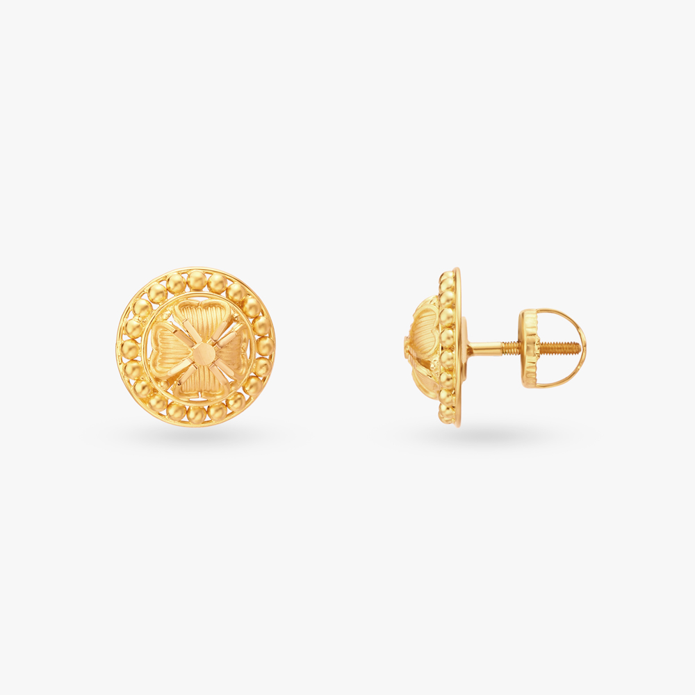 Beaded Gold Flower Stud Earrings,,hi-res image number null