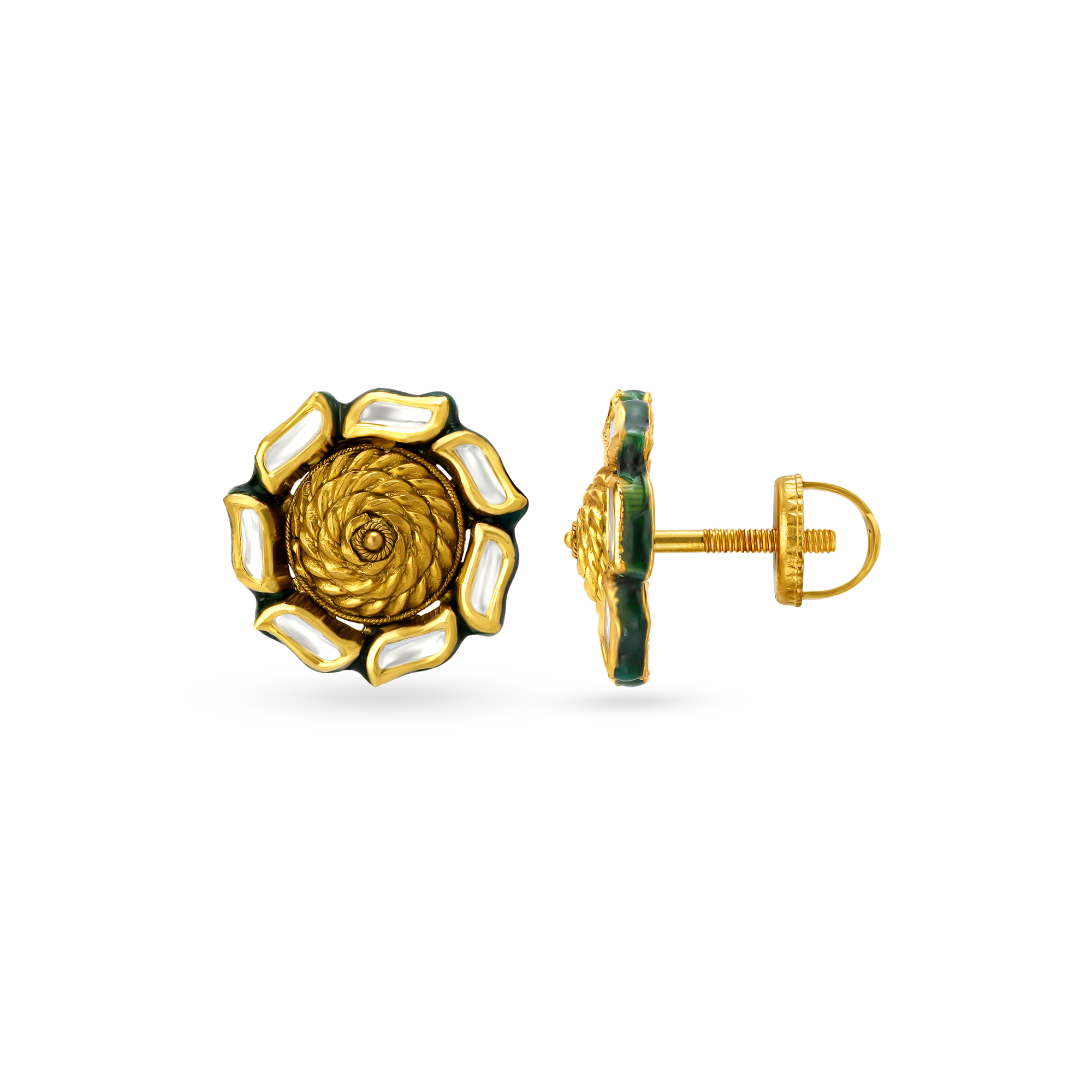 Subtle Floral Gold Stud Earrings with Stones,,hi-res image number null