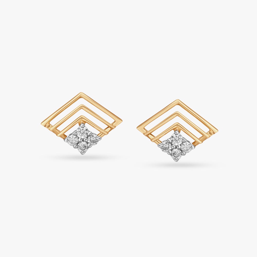 

Elegant Geometrical Shape Gold and Diamond Stud Earrings
