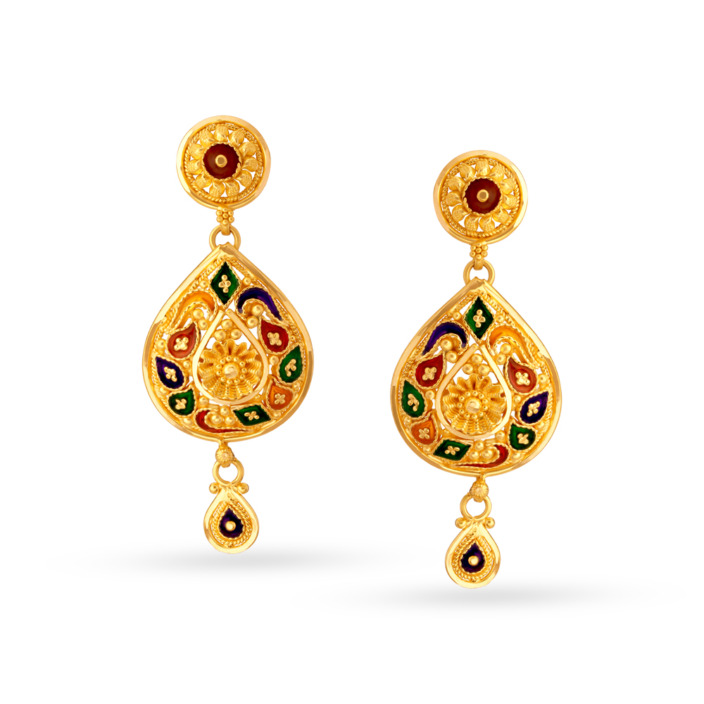 Radiant 22 Karat Yellow Gold Floral Teardrop Necklace And Earrings Set,,hi-res image number null