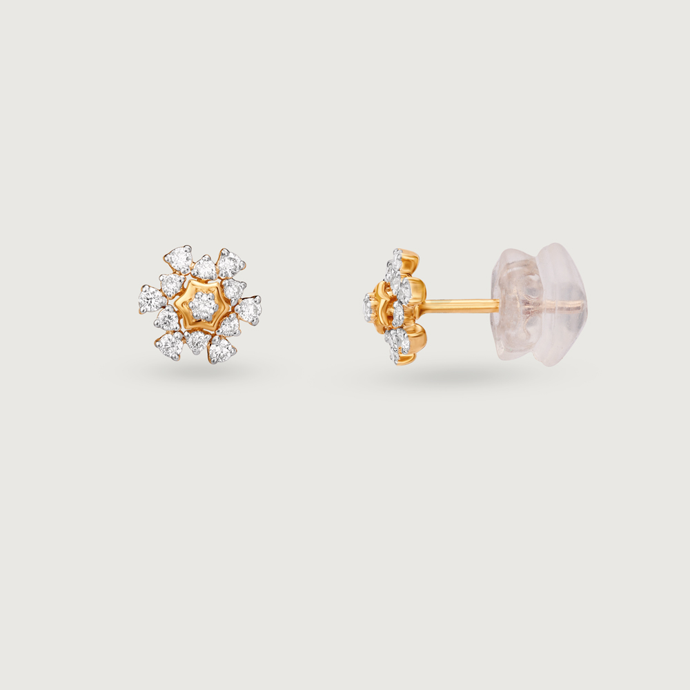 Gleaming Sunburst Gold & Diamond Stud Earrings,,hi-res image number null