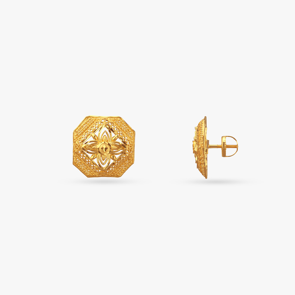 Octa Bloom Gold Stud Earrings,,hi-res image number null