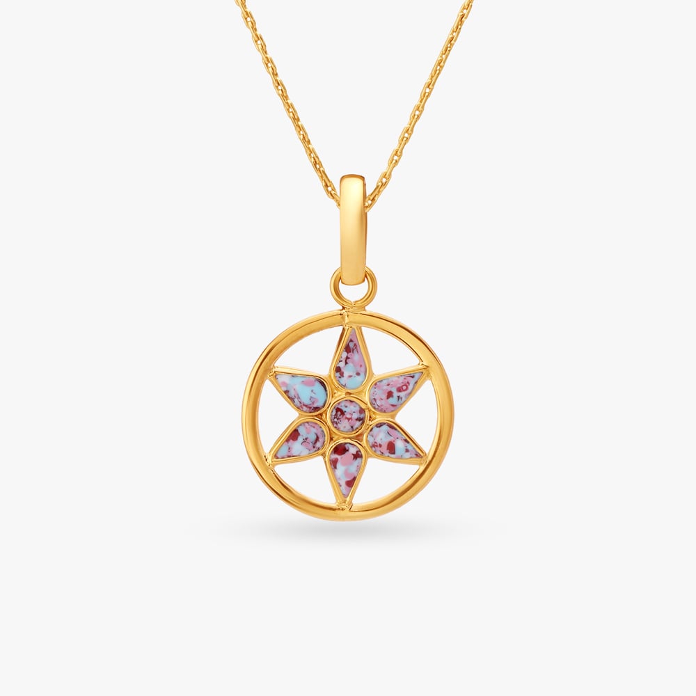 Floral Enamel Gold Pendant,,hi-res image number null