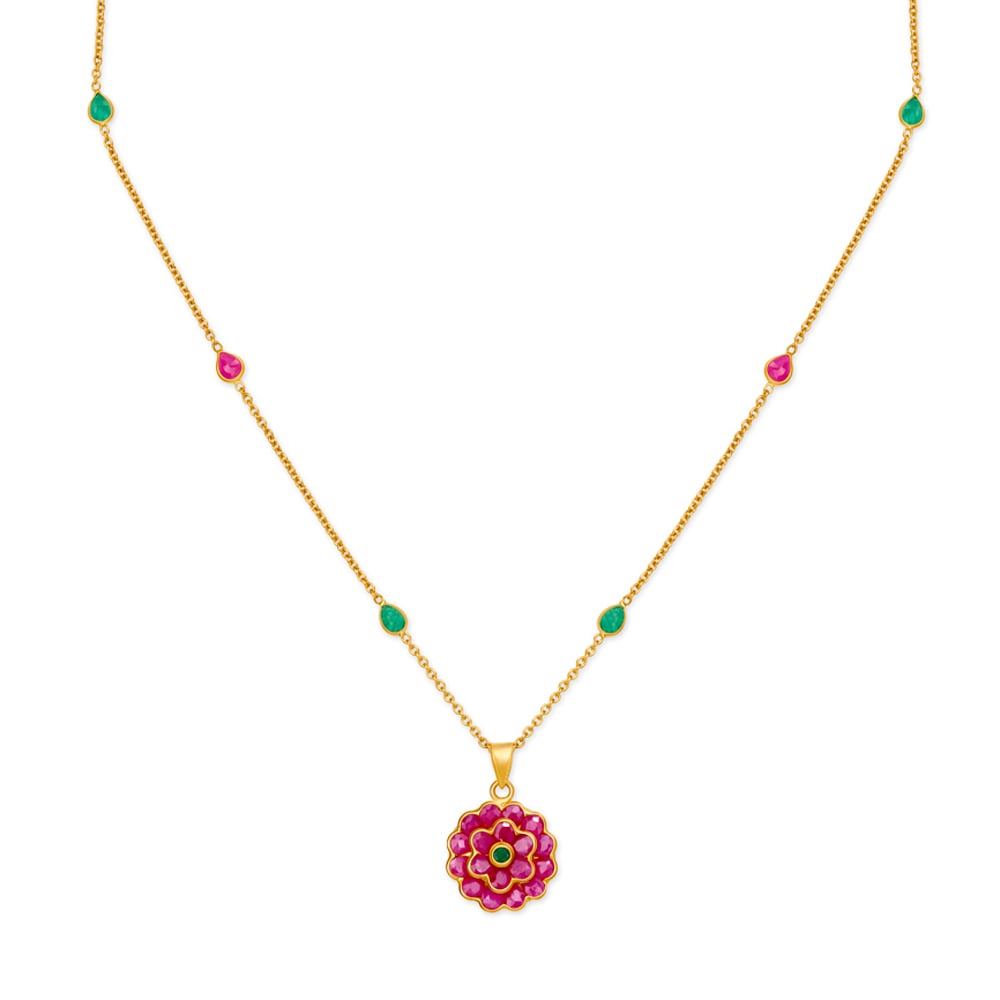 Elegant Emerald and Ruby Pendant with Chain