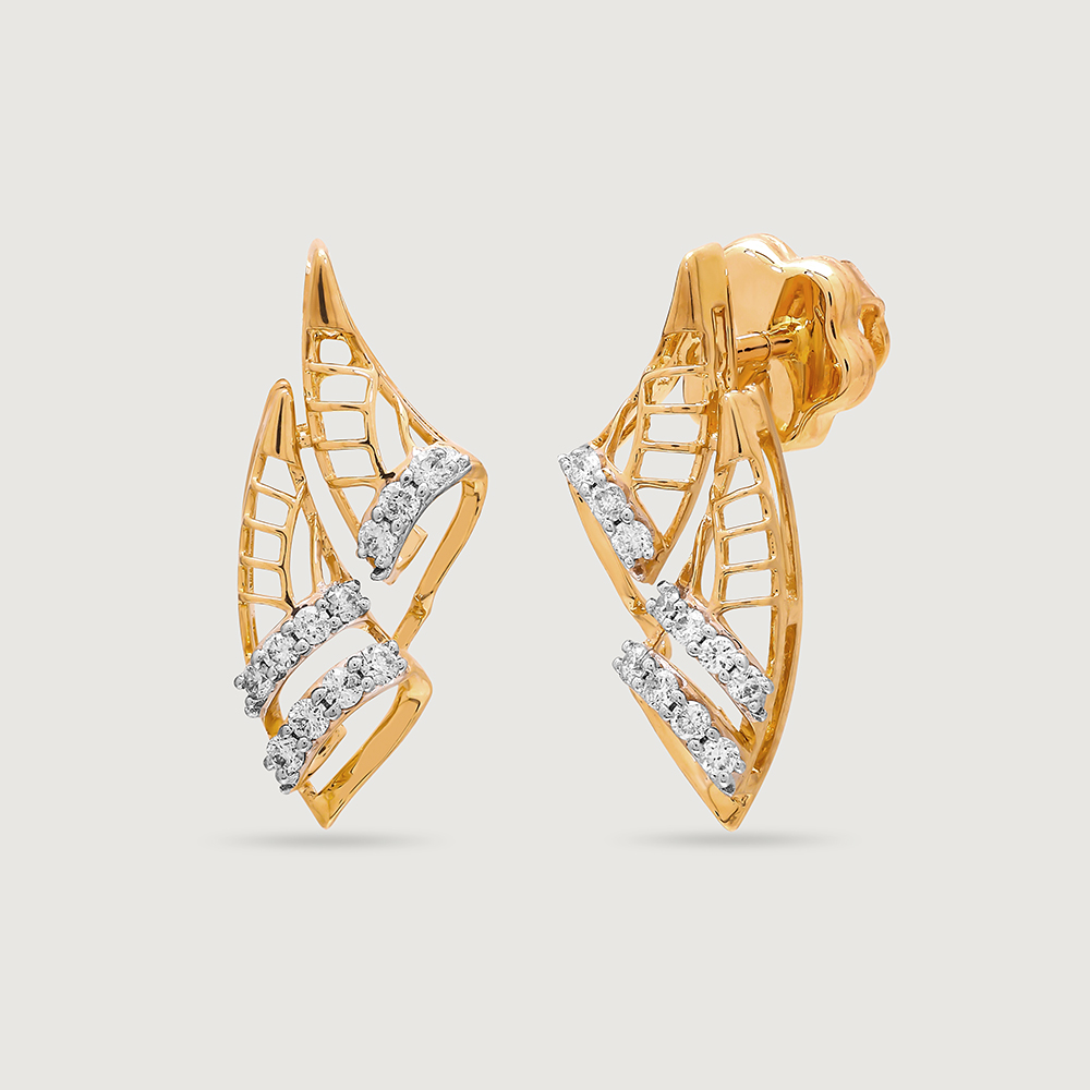 Luxe Leaf 14 Kt Gold and Diamond Stud Earrings,,hi-res image number null