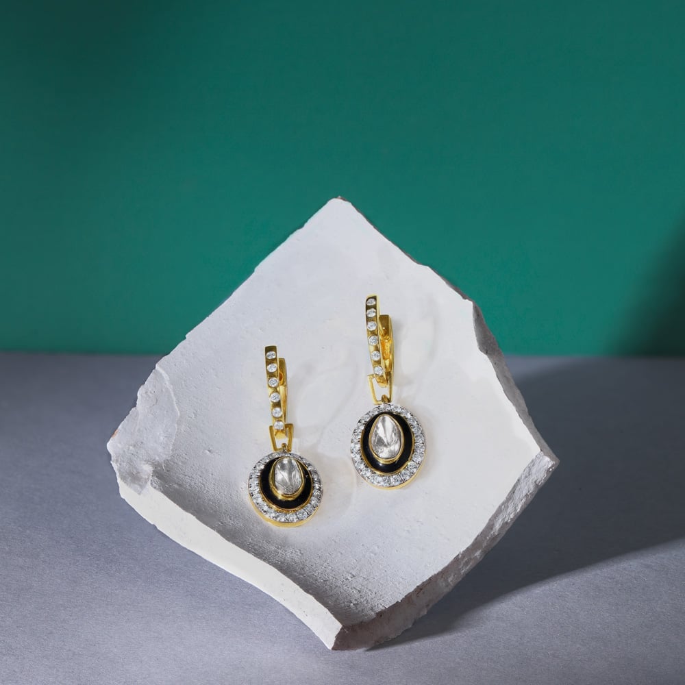 Teardrop Diamond Polki Hoop Earrings,,hi-res image number null