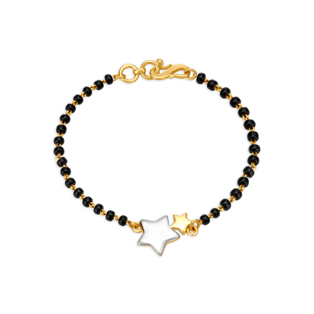 Star Motif Black Bead Gold Bracelet For Kids,,hi-res image number null