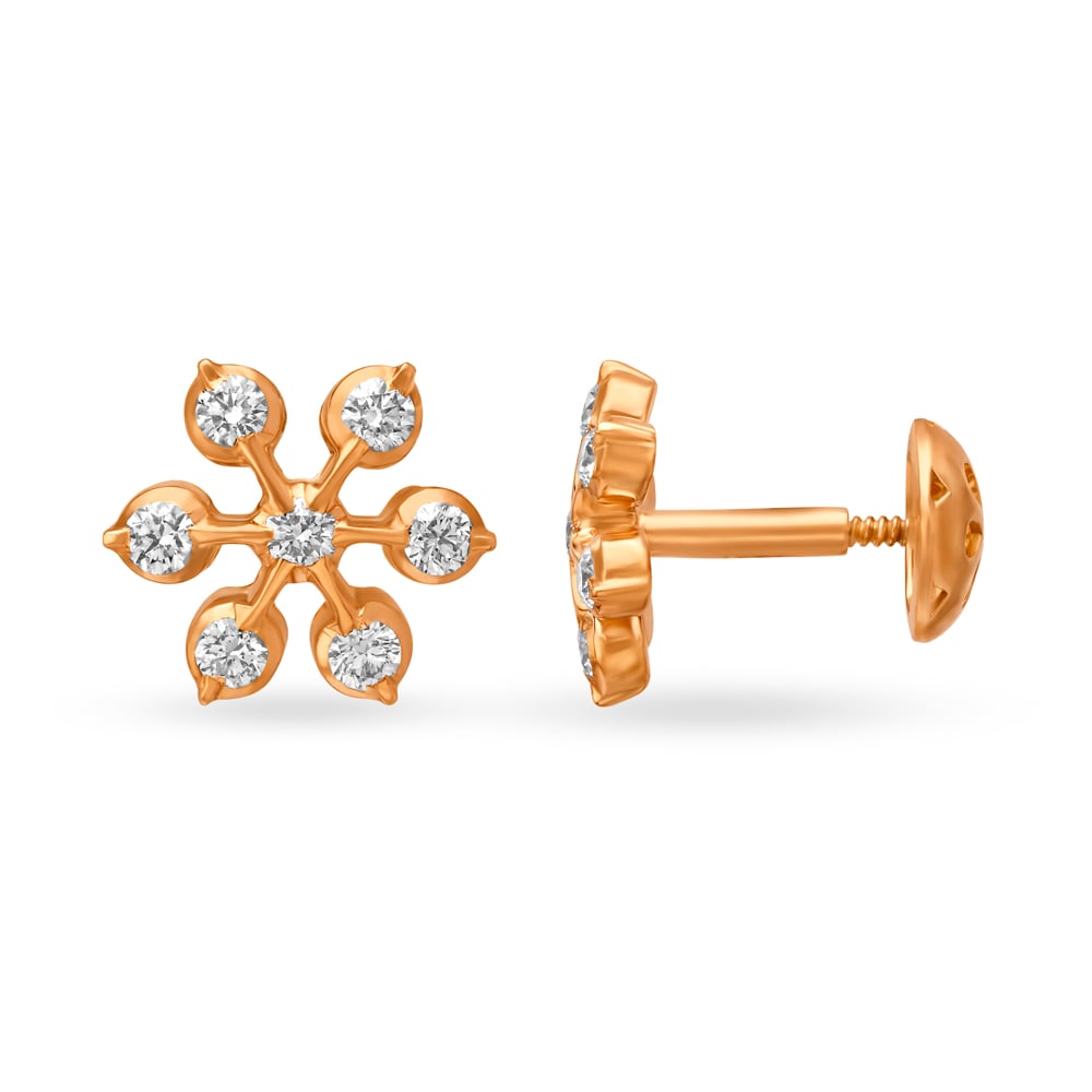 Enchanting 22 Karat Yellow Gold And Diamond Snowflake Studs,,hi-res image number null