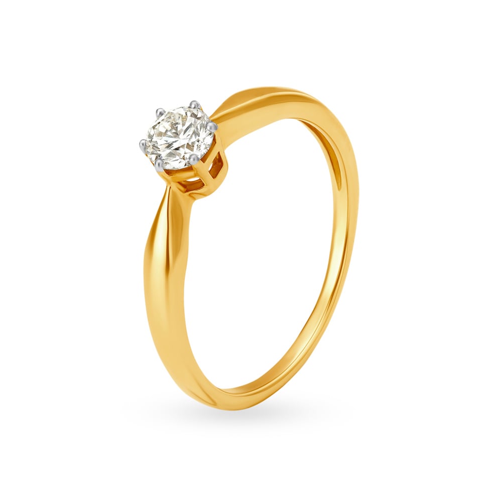 Dainty Ribbon Pattern Single Stone Solitaire Ring