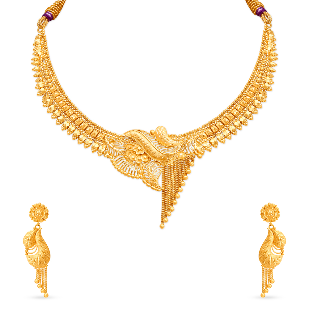 Artistic Peacock Gold Necklace Set