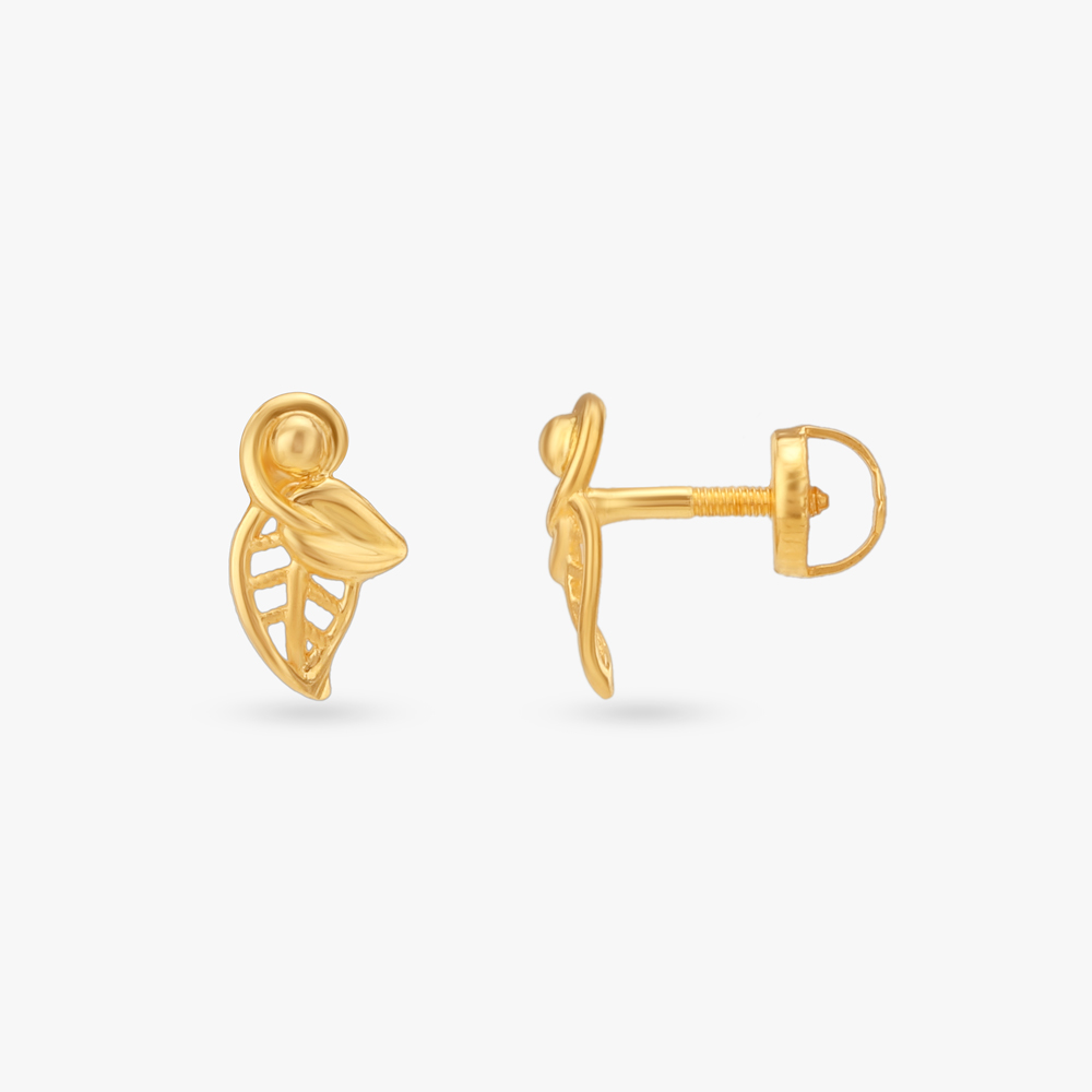 Little Leaflet Gold Stud Earrings for Kids,,hi-res image number null
