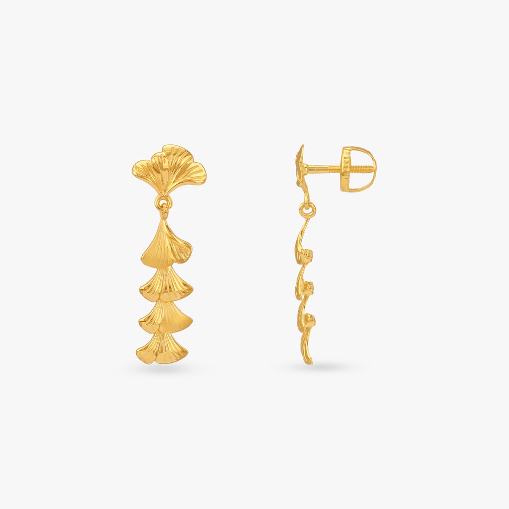 Layered Leaves Gold Drop Earrings,,hi-res image number null