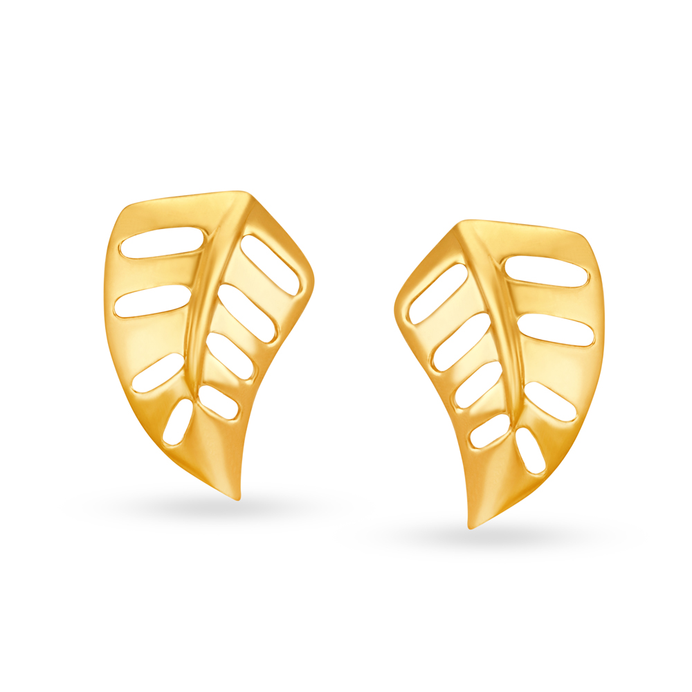 Dainty 22 Karat Gold Artistic Leaf Stud Earrings