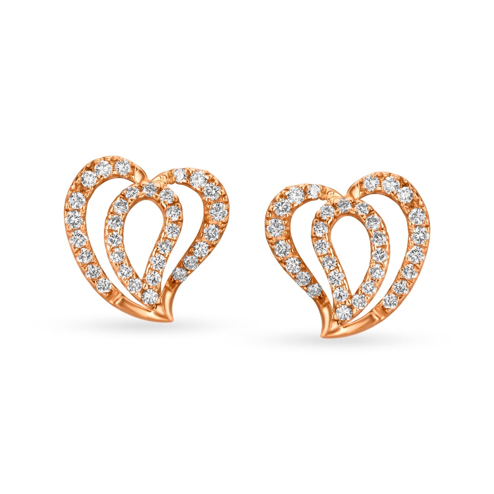 Romantic Hearts Rose Gold and Diamond Stud Earrings