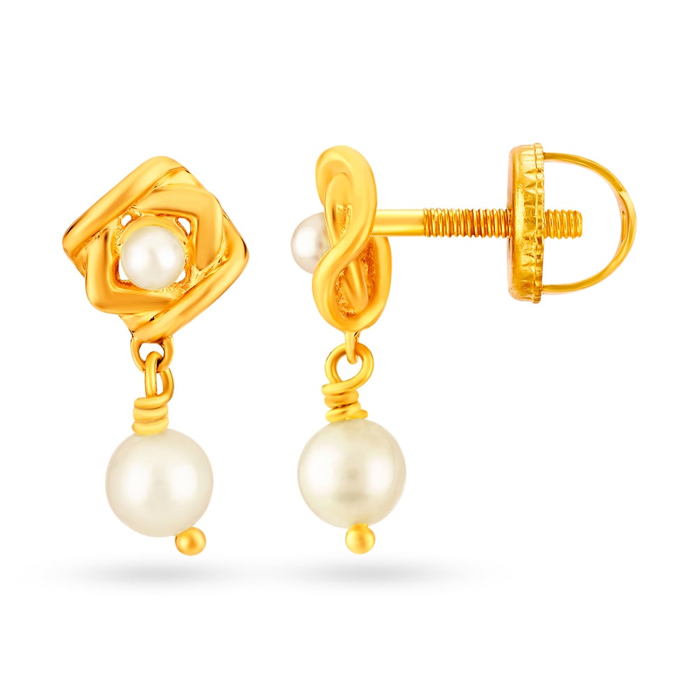 Enchanting 18 Karat Yellow Gold And Pearl Geometric Drop Earrings,,hi-res image number null