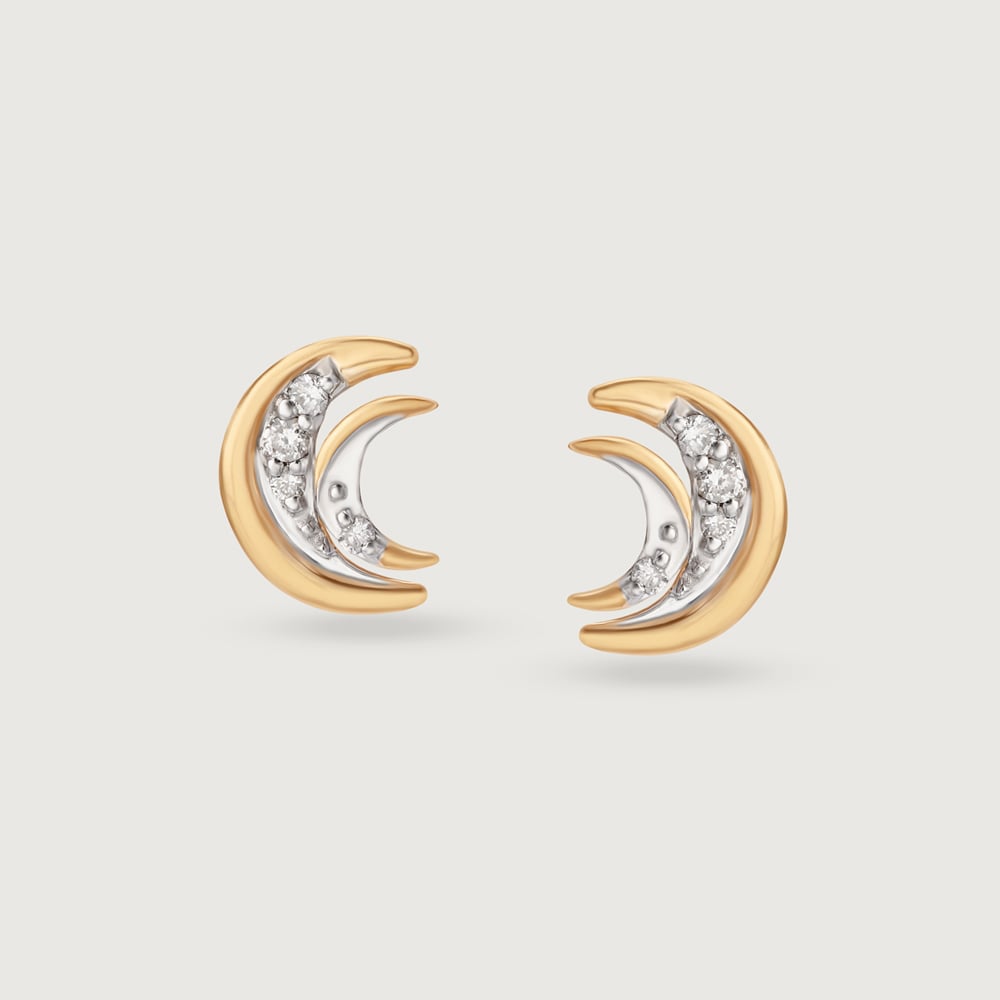 Moonlight Serenade 14KT Crescent Moon Diamond Stud Earring,,hi-res image number null