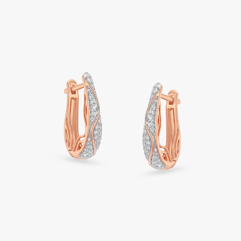 Wave Curve Diamond Hoop Earrings,,hi-res image number null