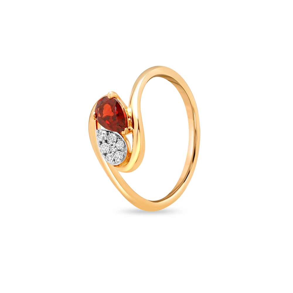 14 KT Yellow Gold Toi et Moi Diamond and Red Garnet Ring,,hi-res image number null